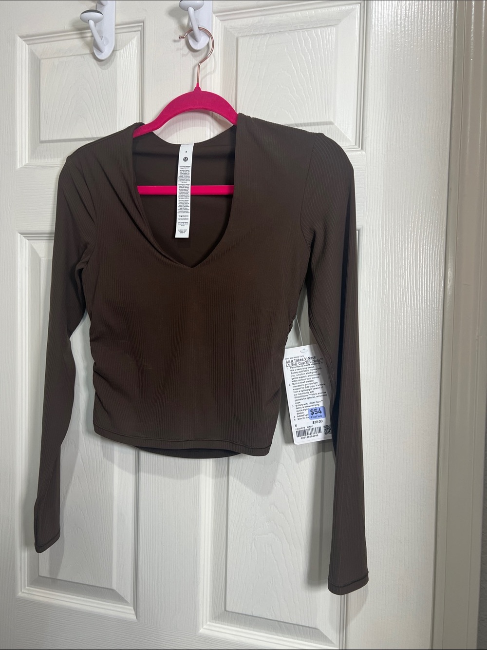98. Lululemon NWT All it takes vneck long sleeve ribbed nulu size 6 BROWN